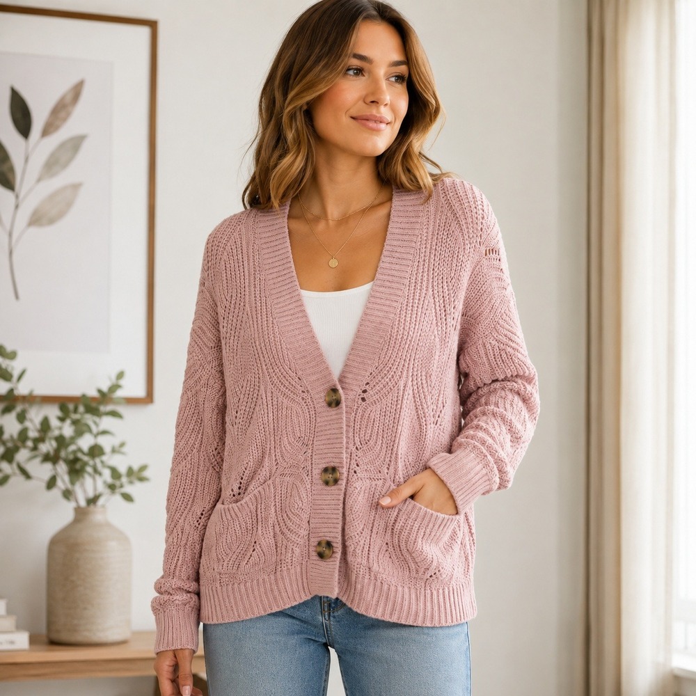 Madewell Hillview Cardigan Sweater XXS Pink 100% Cotton Button Front AH243